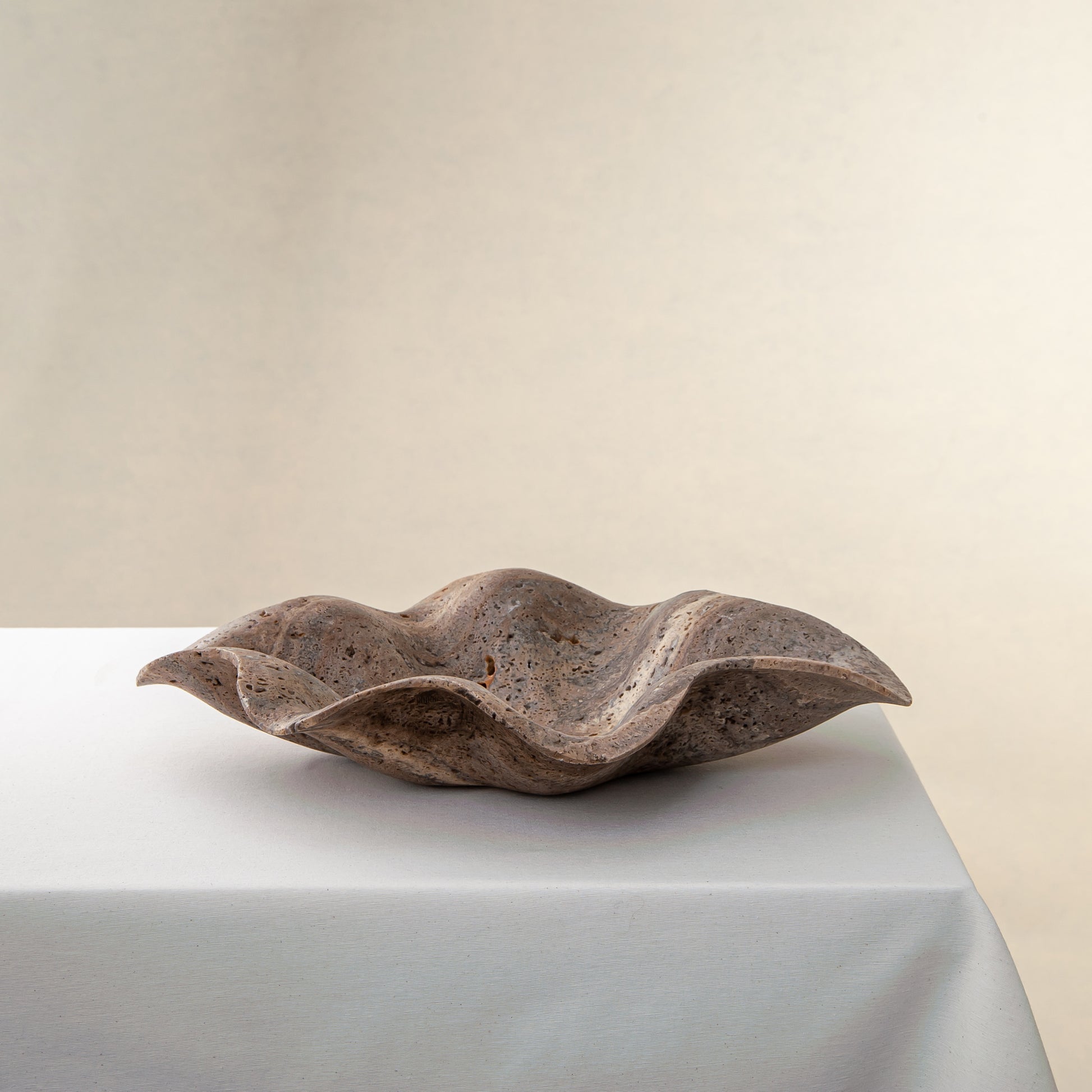 Aeolis Bowl handcrafted silver travertine bowl by Uniiqo Studio for modern and luxury apartments