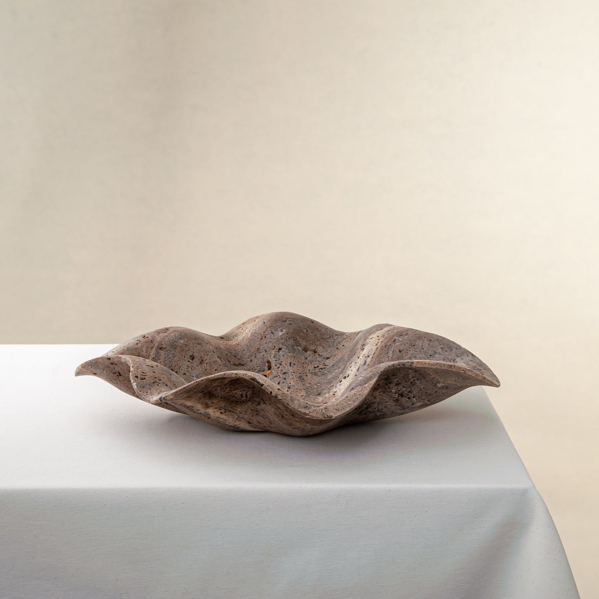 Aeolis Bowl handcrafted silver travertine bowl by Uniiqo Studio for modern and luxury apartments
