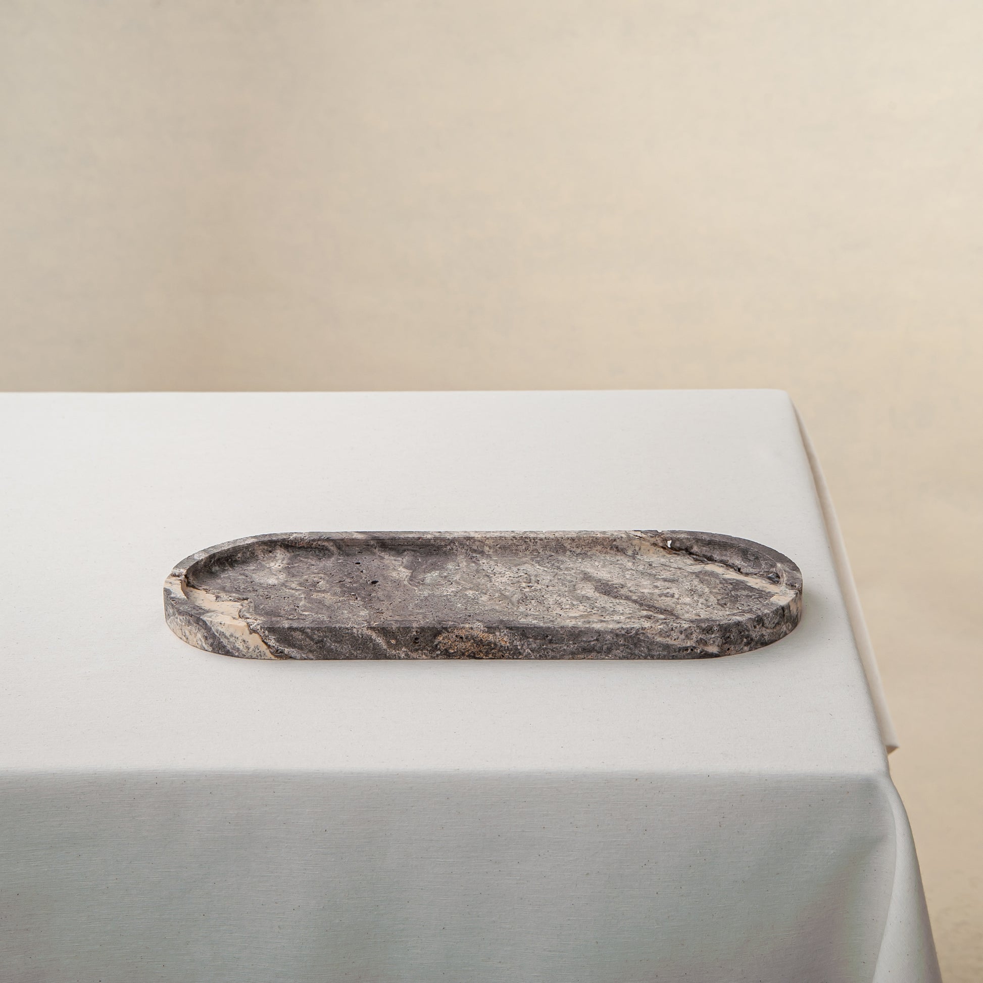 rare grey travertine tray handcrafted by Uniiqo Studio 