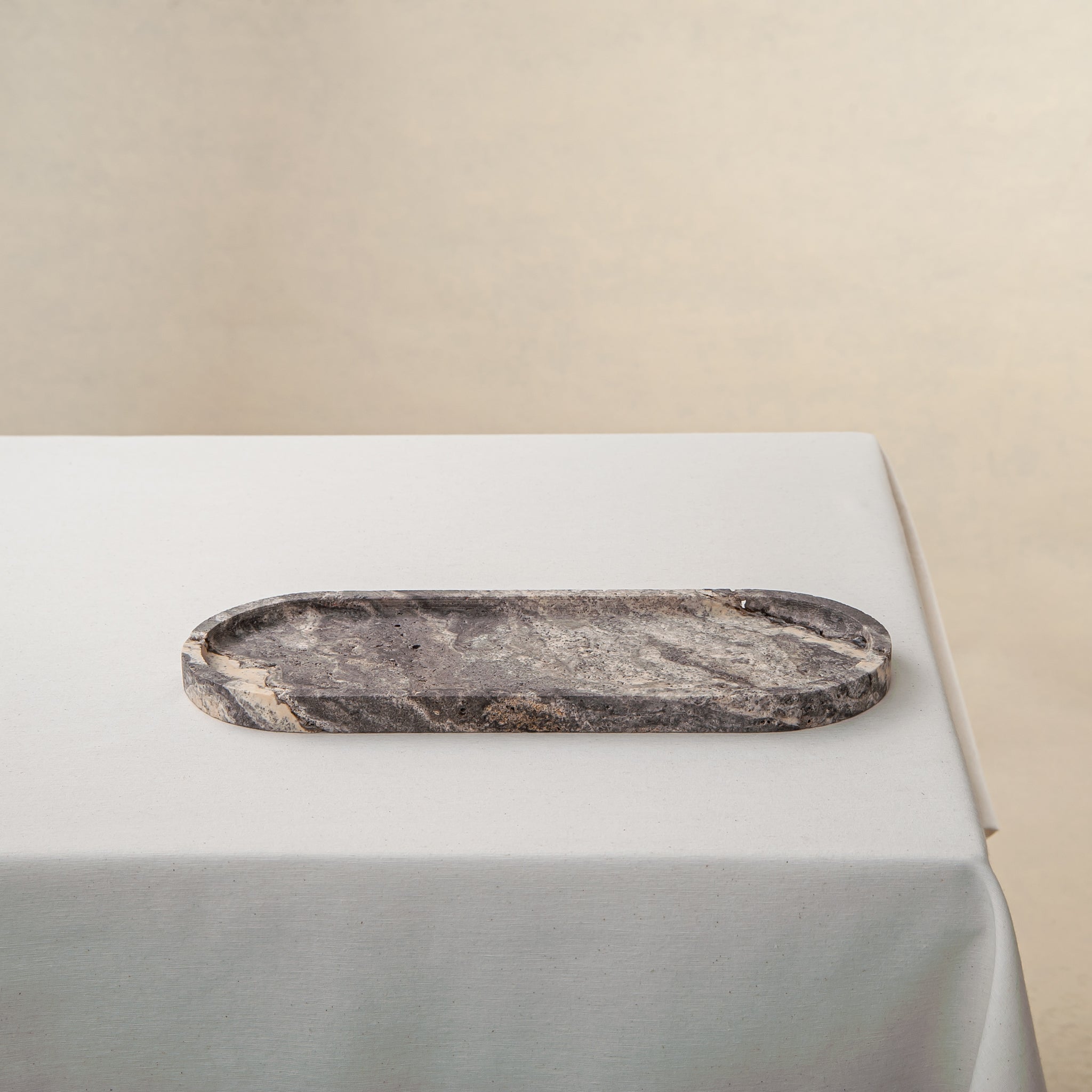 rare grey travertine tray handcrafted by Uniiqo Studio 