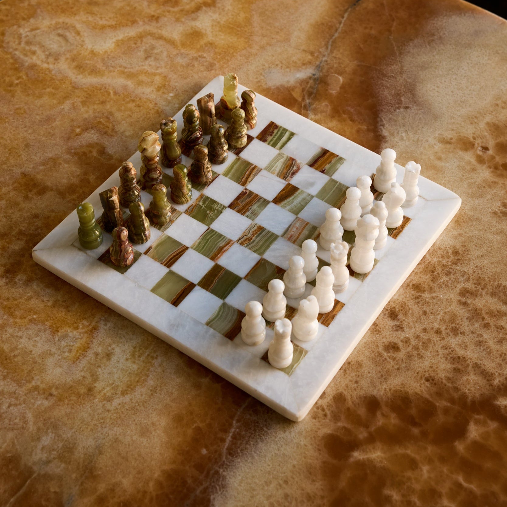 Onyx chessboard one of a kind decorative piece for luxurious living room and coffee table decoration