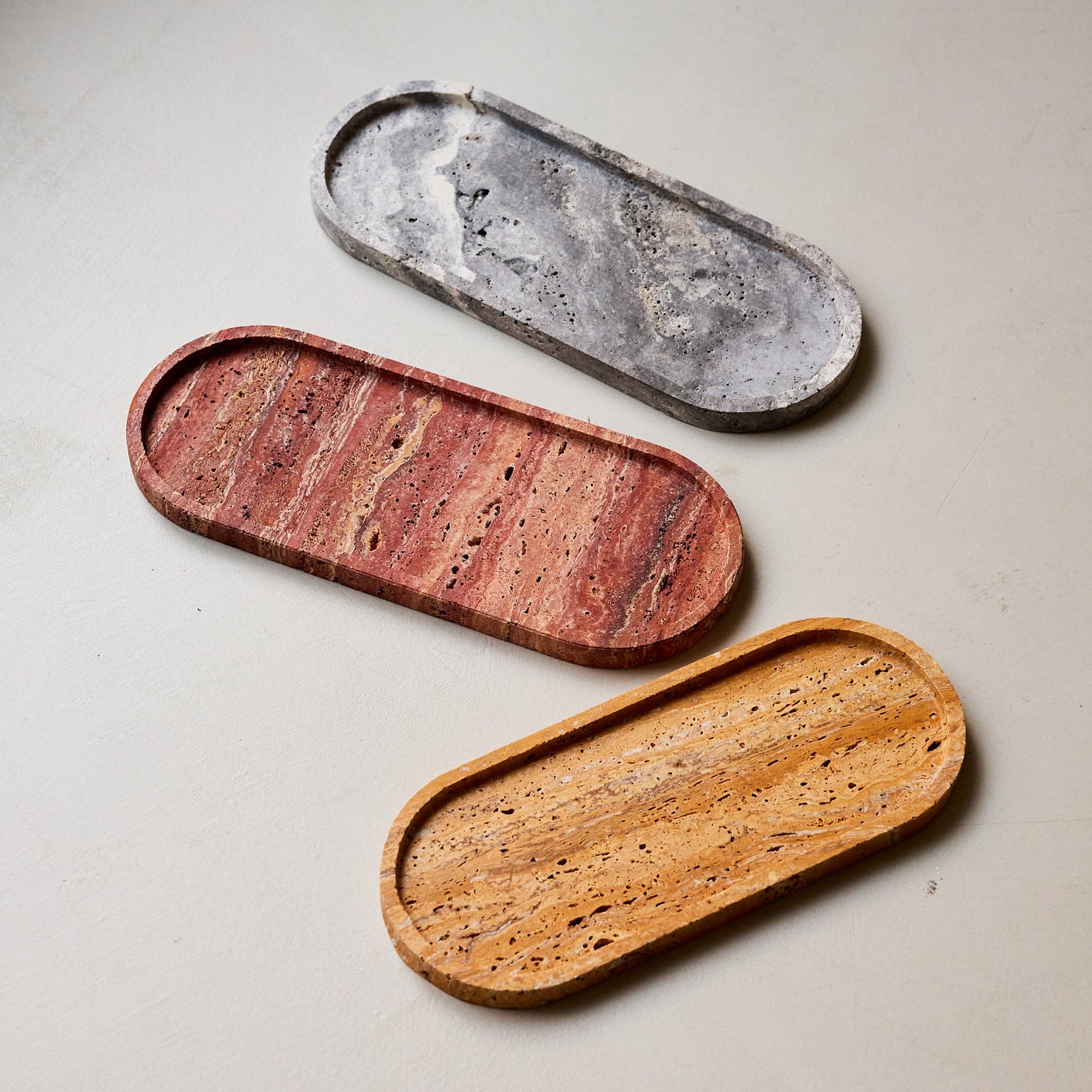 rare travertine trays handcrafted by Uniiqo Studio for minimalistic and modern homes