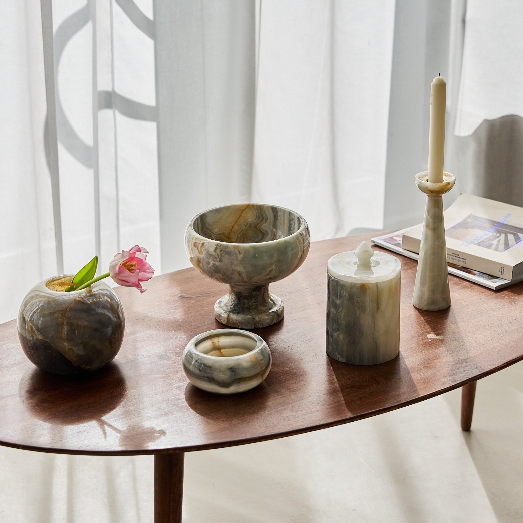 Blue onyx home accessories. Handmade and unique stone for decoration.