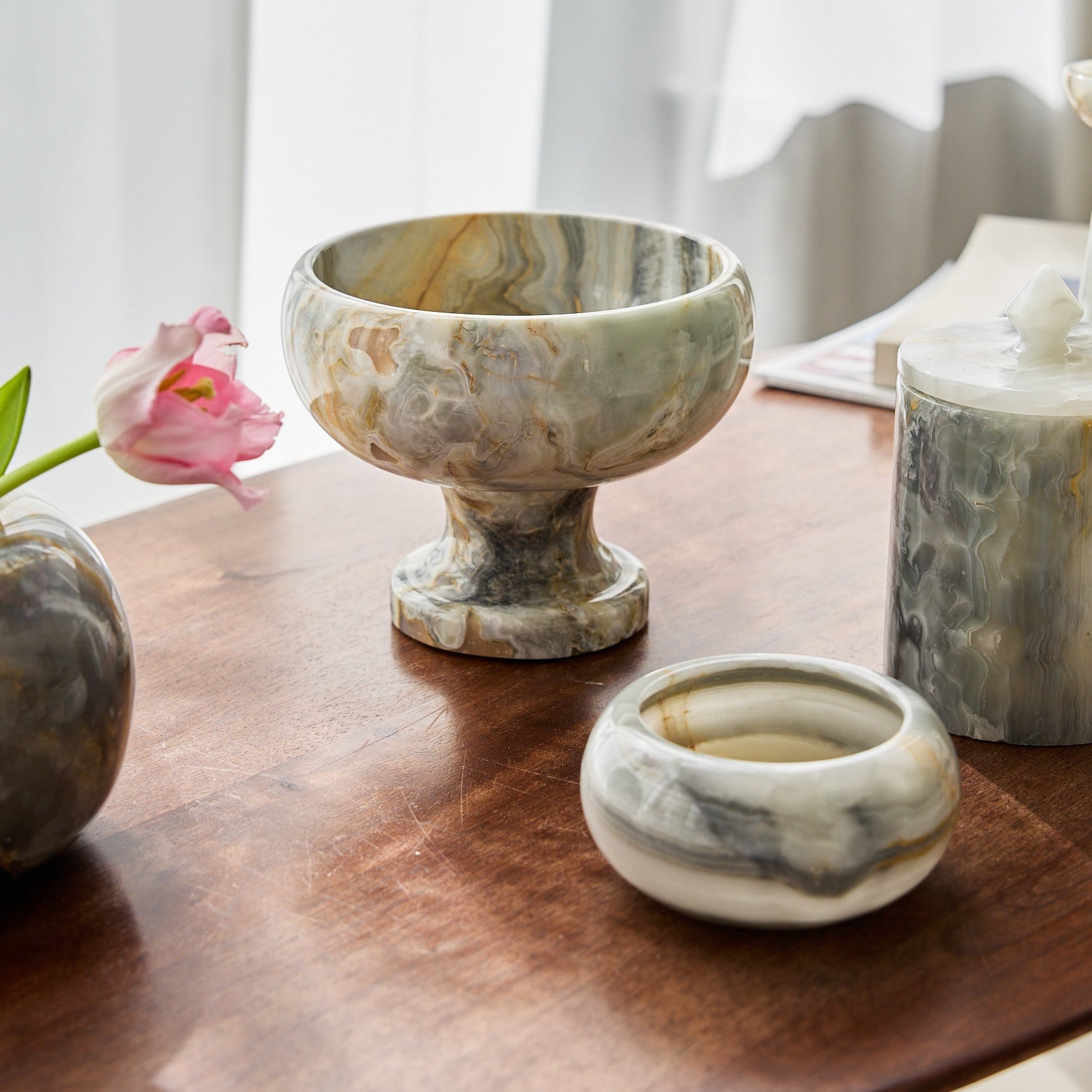 Blue onyx home accessories. Handmade and unique stone for decoration.