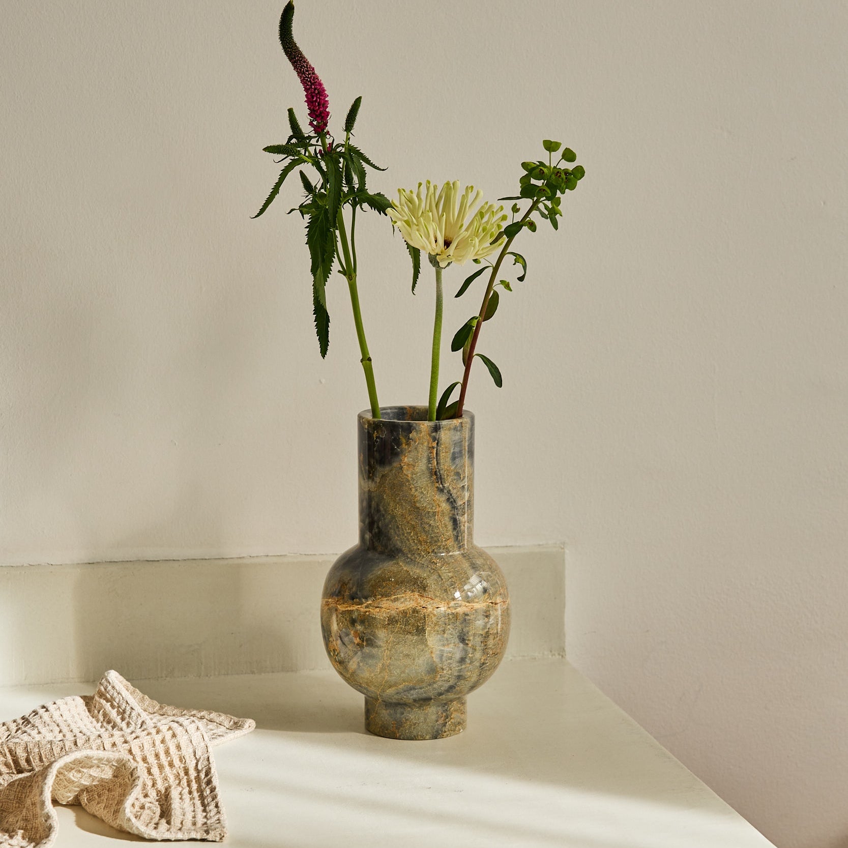 Blue onyx vase with yellow details. Handmade, unique.