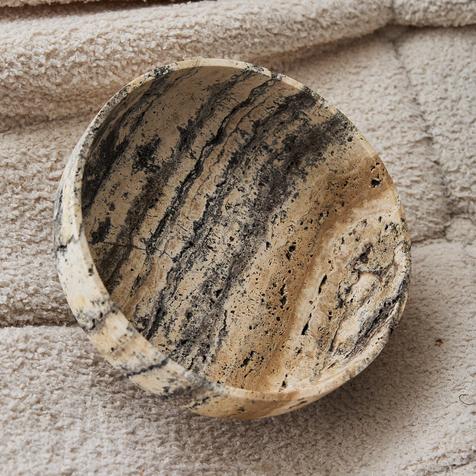 decorative silver travertine bowl handcrafted by Uniiqo Studio