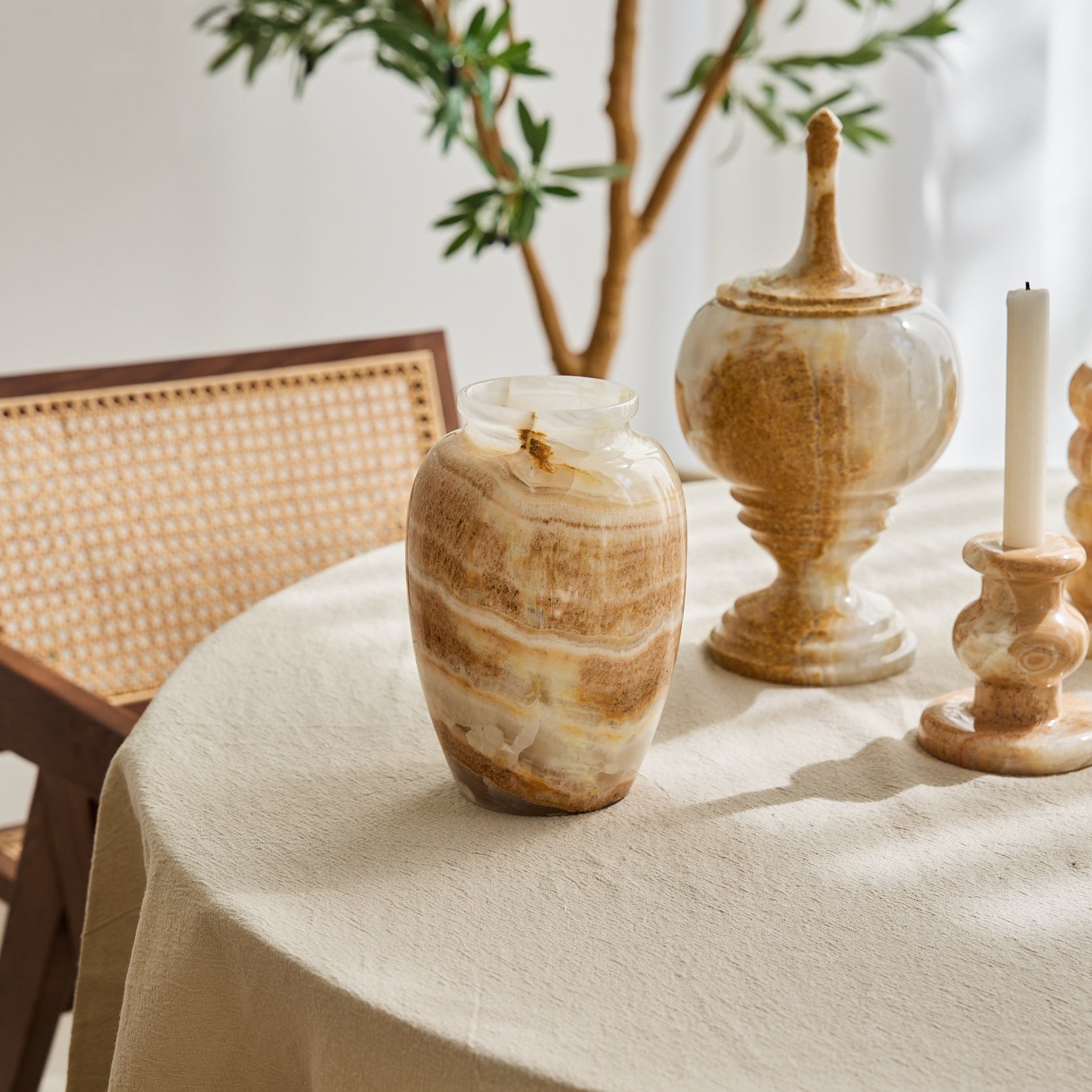 Light brown onyx vase with unique stone and color for home decor