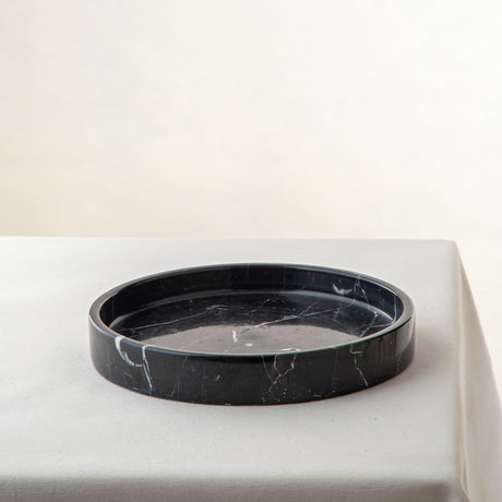 handcrafted marble bowl black stone with white veining decorative centerpiece