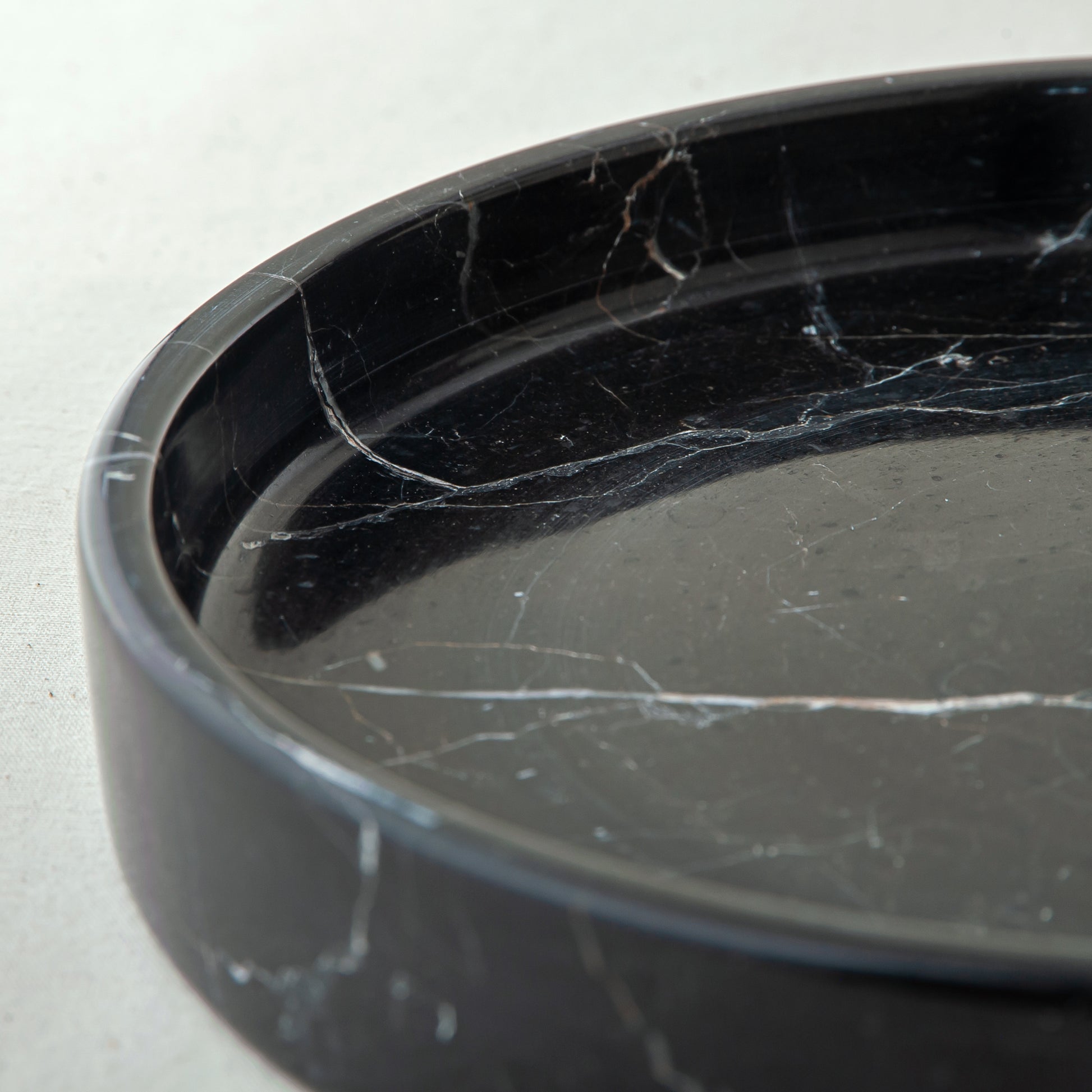 handcrafted marble bowl black stone with white veining decorative centerpiece
