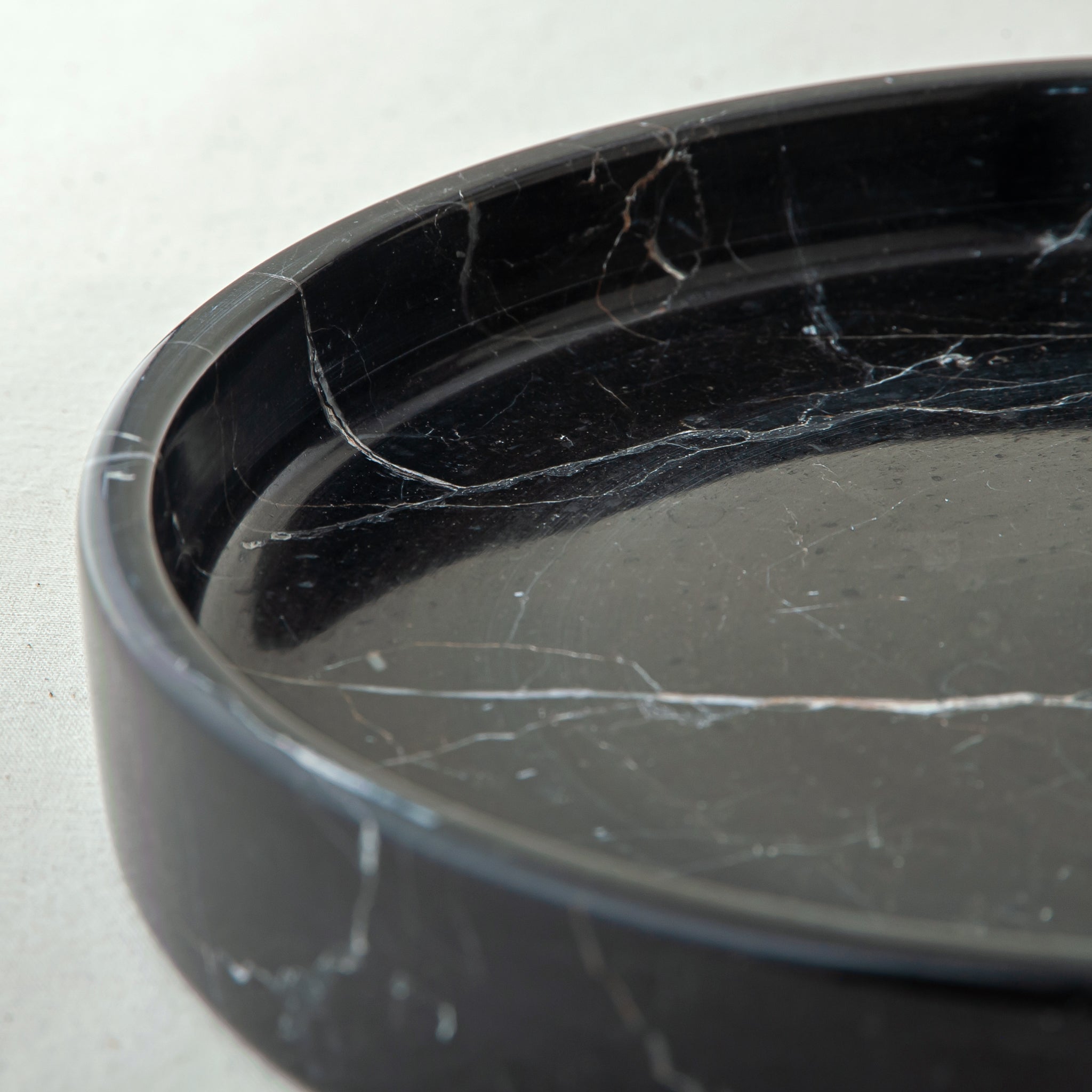 handcrafted marble bowl black stone with white veining decorative centerpiece
