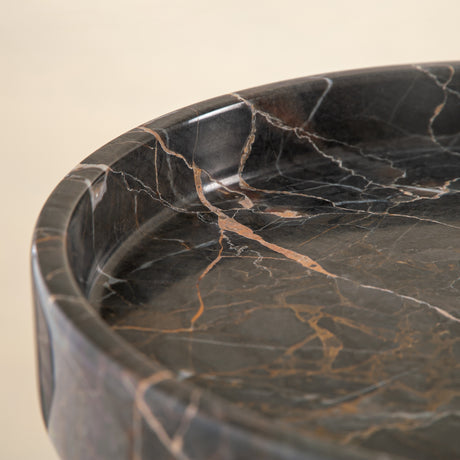  Handcrafted marble bowl with dark tones and warm veining also usable as elegant cake stand
