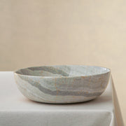 handcrafted marble bowl with sage green and grey banding and polished surface for elegant decor
