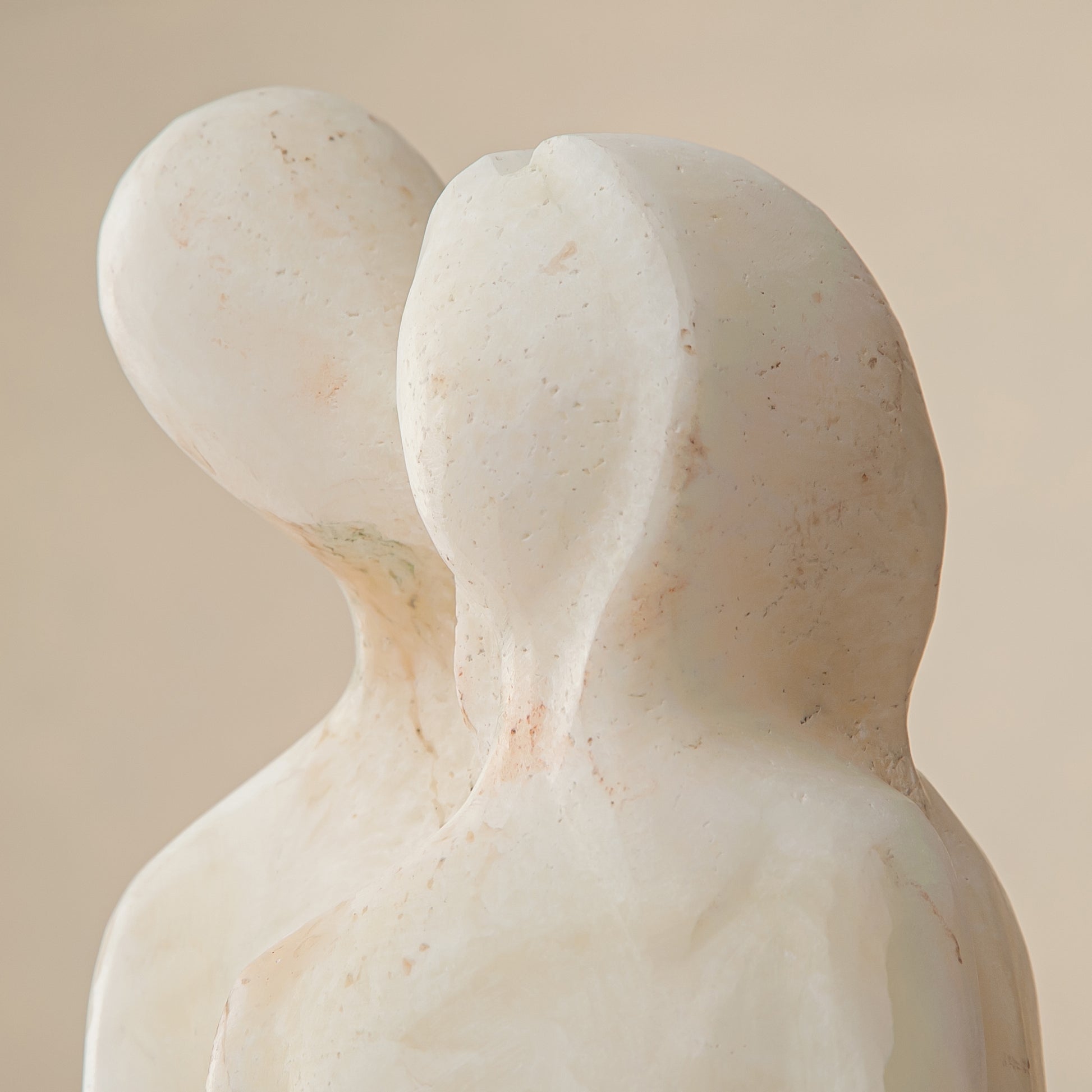 unique marble sculpture abstract dual figure soft ivory tone handcrafted decor object
