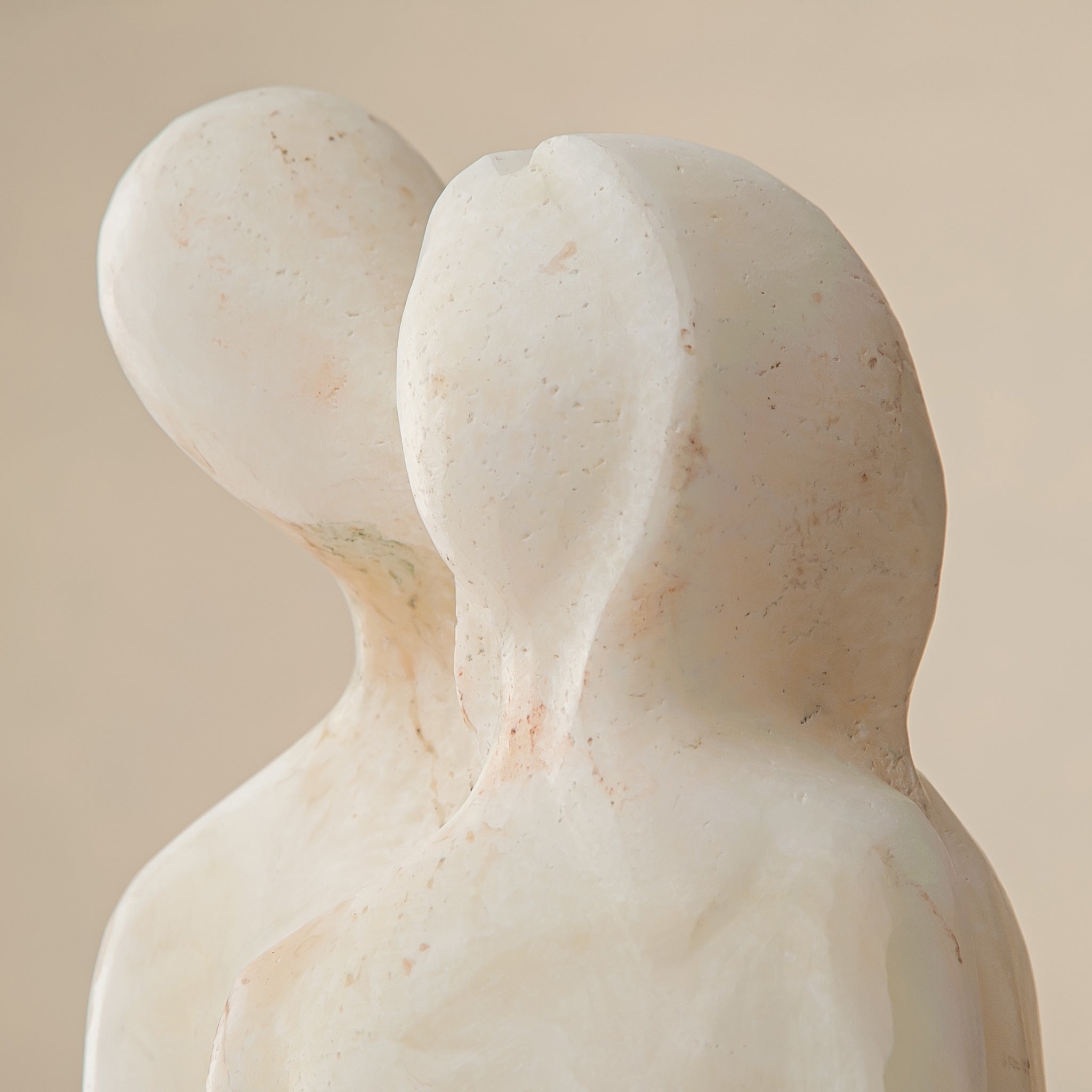 unique marble sculpture abstract dual figure soft ivory tone handcrafted decor object
