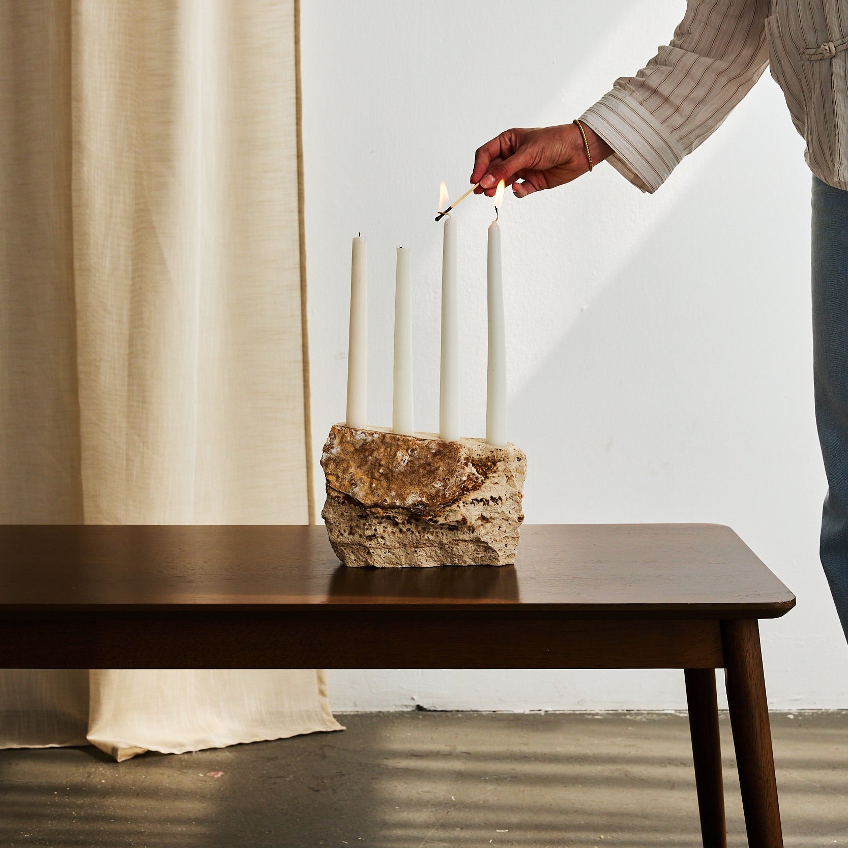 one of a kind travertine candle holder by Uniiqo Studio