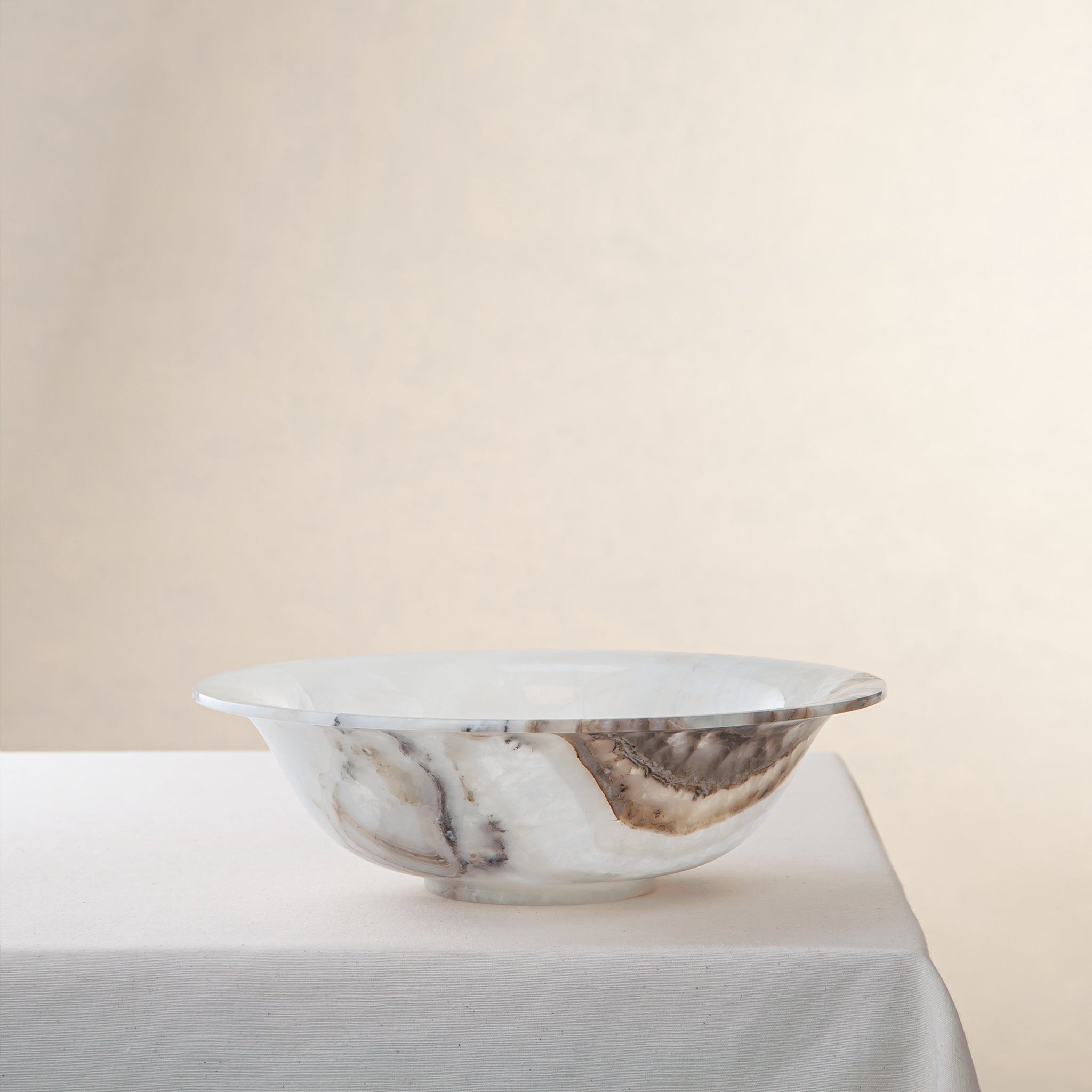 one of a kind white onyx decorative bowl handcarved by Uniiqo Studio statement piece for living room or dining room