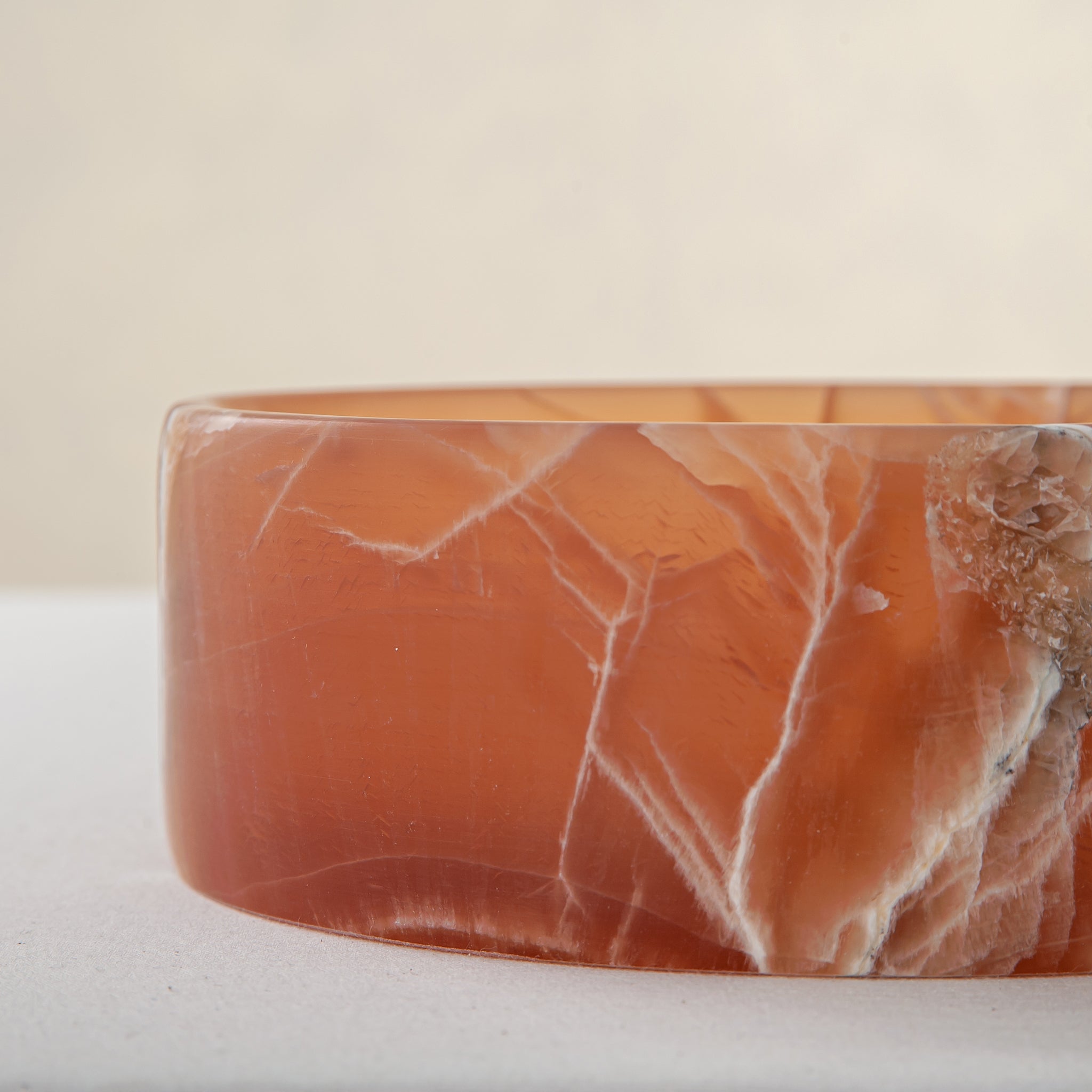 handcrafted onyx bowl amber stone with white veining modern decorative centerpiece
