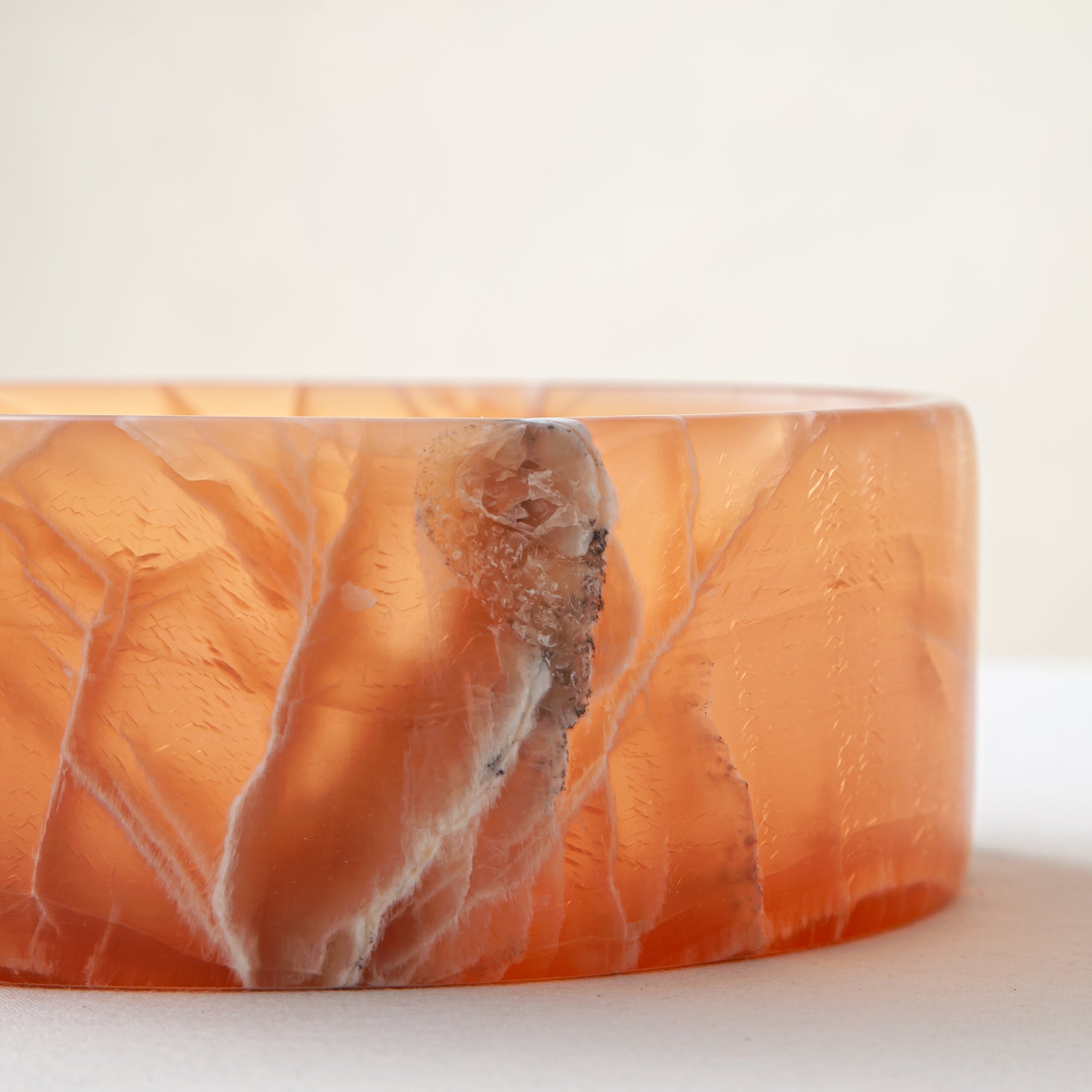 handcrafted onyx bowl amber stone with white veining modern decorative centerpiece
