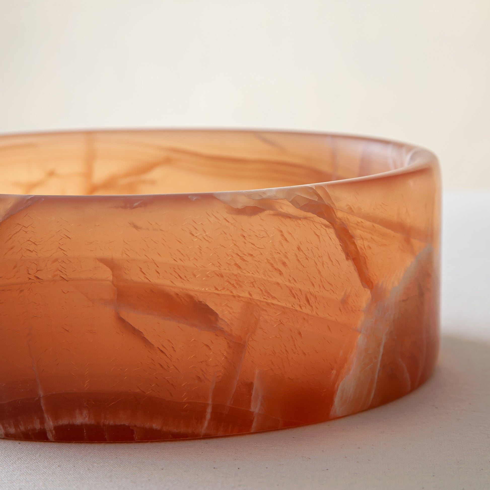 handcrafted onyx bowl amber stone with white veining modern decorative centerpiece
