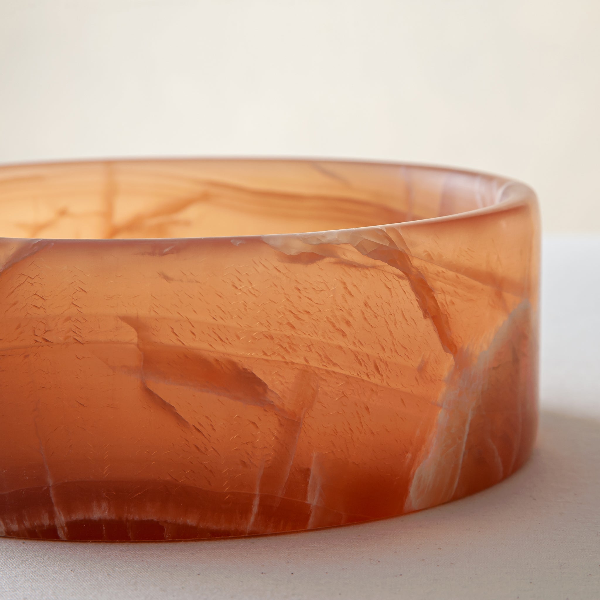 handcrafted onyx bowl amber stone with white veining modern decorative centerpiece
