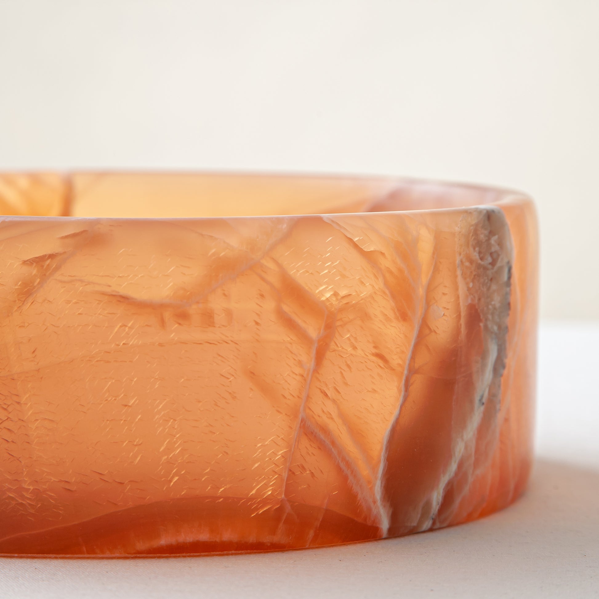 handcrafted onyx bowl amber stone with white veining modern decorative centerpiece
