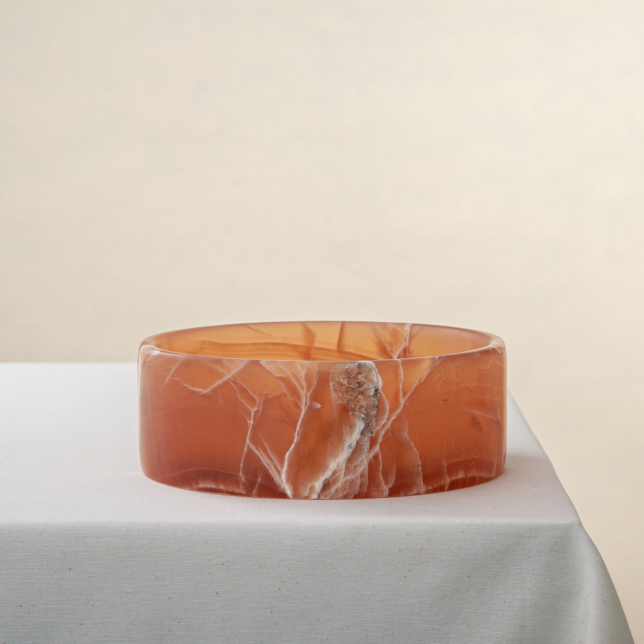 handcrafted onyx bowl amber stone with white veining modern decorative centerpiece
