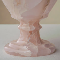 handcrafted onyx bowl blush pink translucent stone elegant pedestal design
