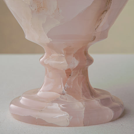handcrafted onyx bowl blush pink translucent stone elegant pedestal design
