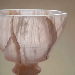 handcrafted onyx bowl blush pink translucent stone elegant pedestal design
