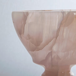 handcrafted onyx bowl blush pink translucent stone elegant pedestal design
