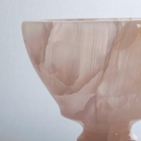 handcrafted onyx bowl blush pink translucent stone elegant pedestal design

