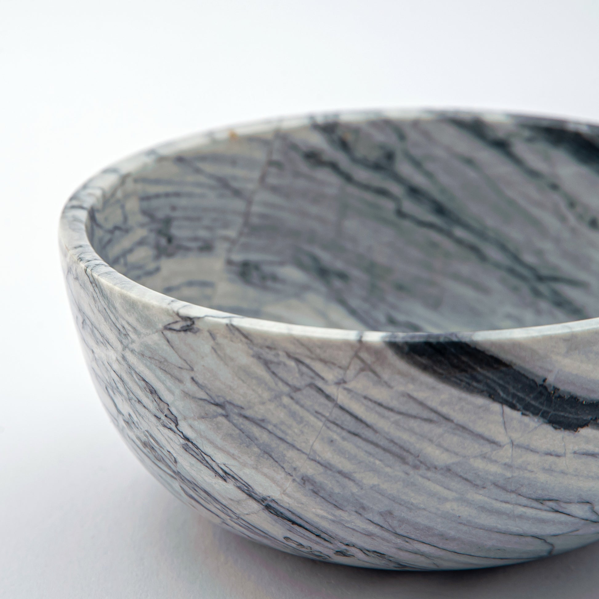 handcrafted onyx bowl with grey tones and dark veining for modern luxury decor
