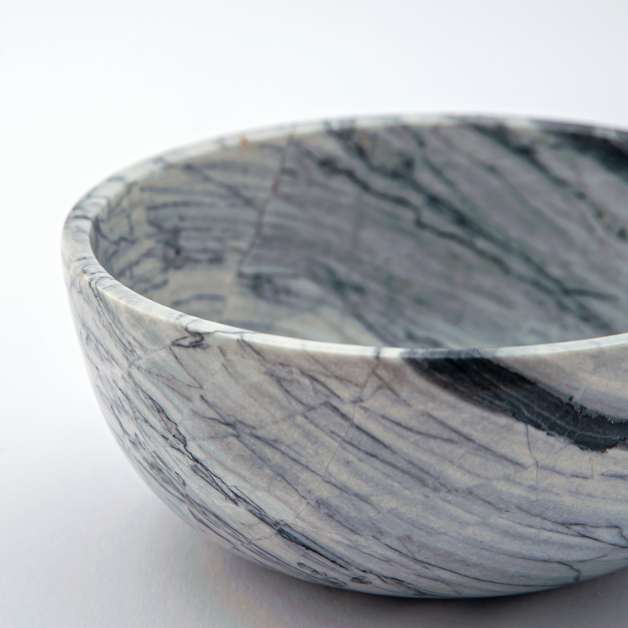 handcrafted onyx bowl with grey tones and dark veining for modern luxury decor
