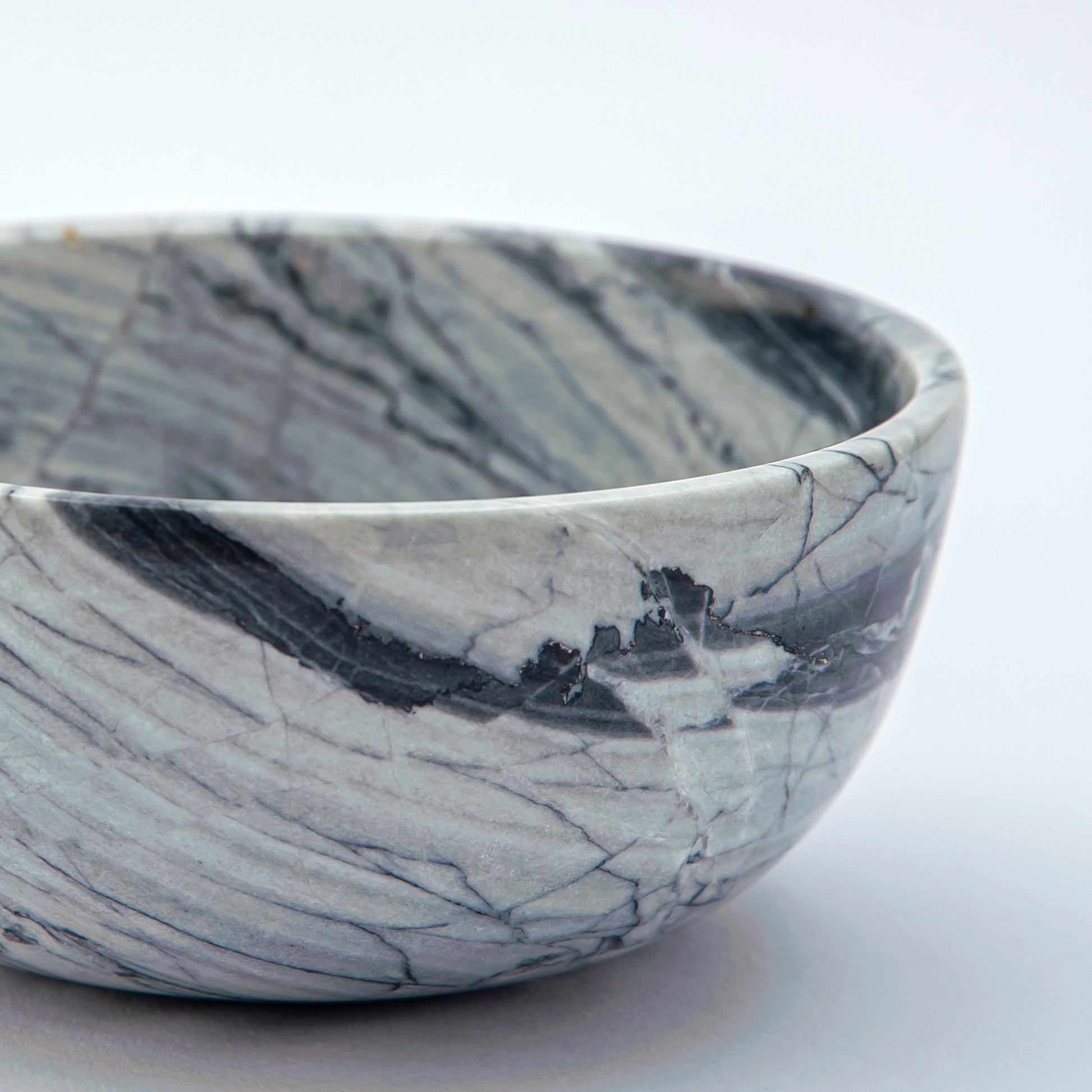 handcrafted onyx bowl with grey tones and dark veining for modern luxury decor
