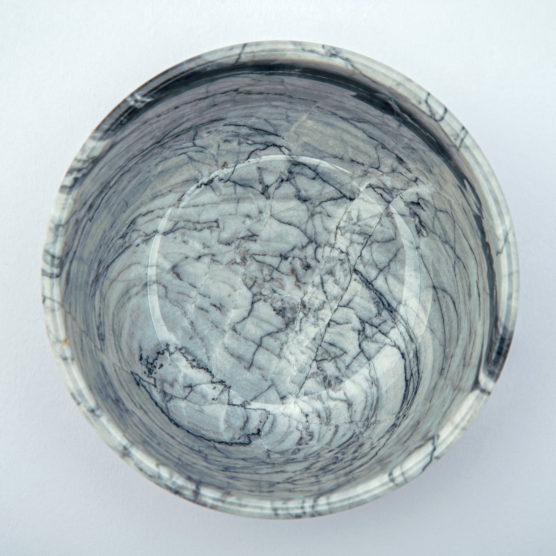 handcrafted onyx bowl with grey tones and dark veining for modern luxury decor
