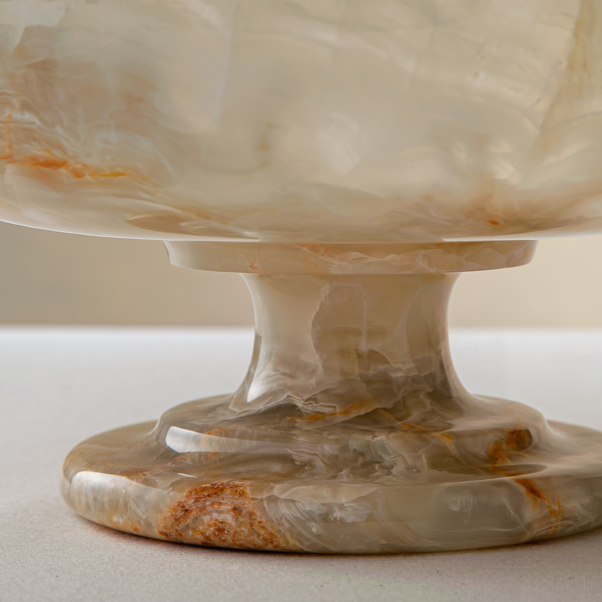 handcrafted onyx bowl with ivory tones and soft translucent layers for elegant decor
