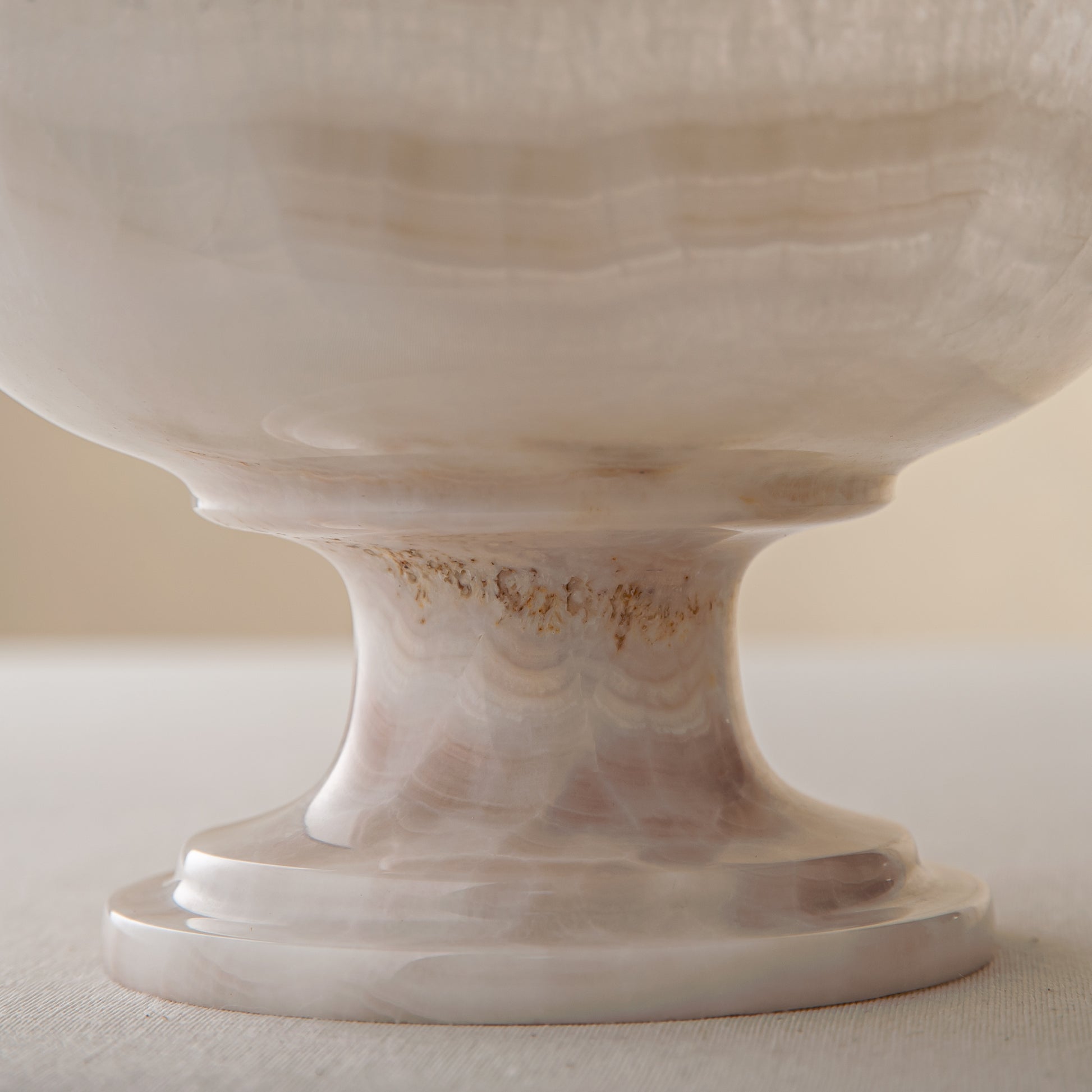 handcrafted onyx bowl with milky translucency and soft blush veining for luxury decor
