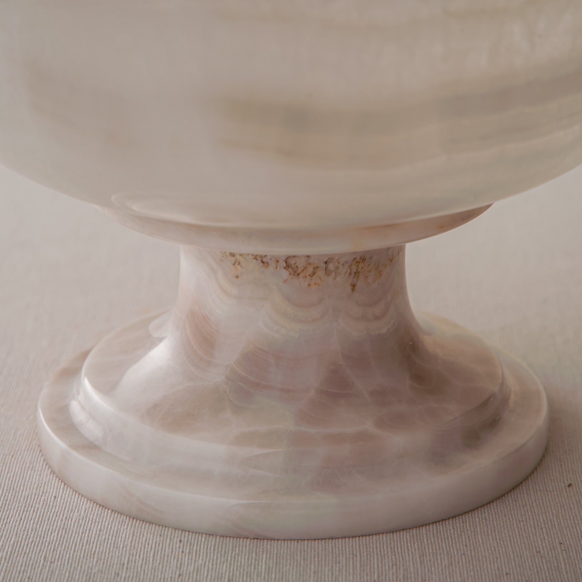 handcrafted onyx bowl with milky translucency and soft blush veining for luxury decor

