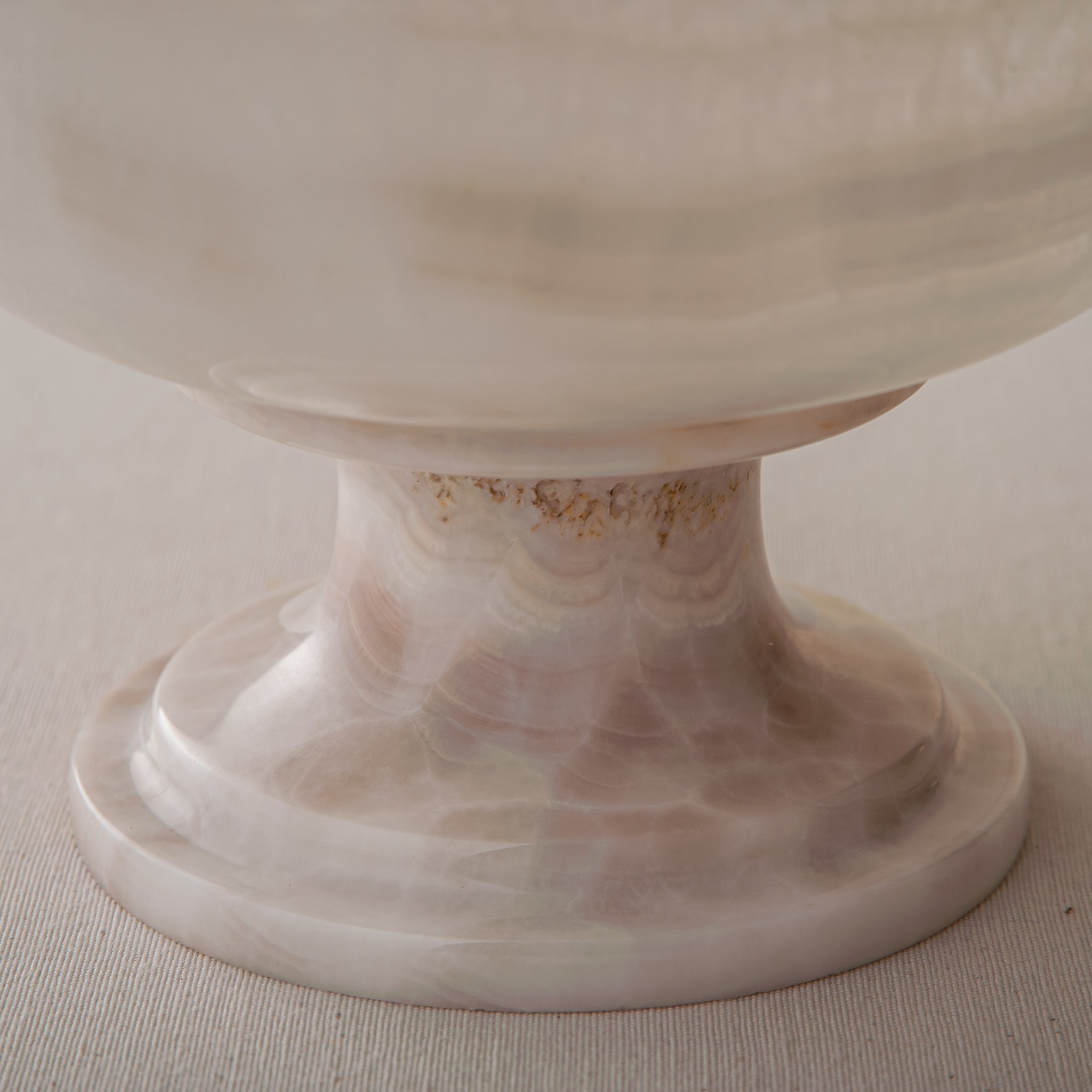 handcrafted onyx bowl with milky translucency and soft blush veining for luxury decor
