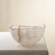 handcrafted onyx bowl with milky translucency and subtle warm veining for luxury decor
