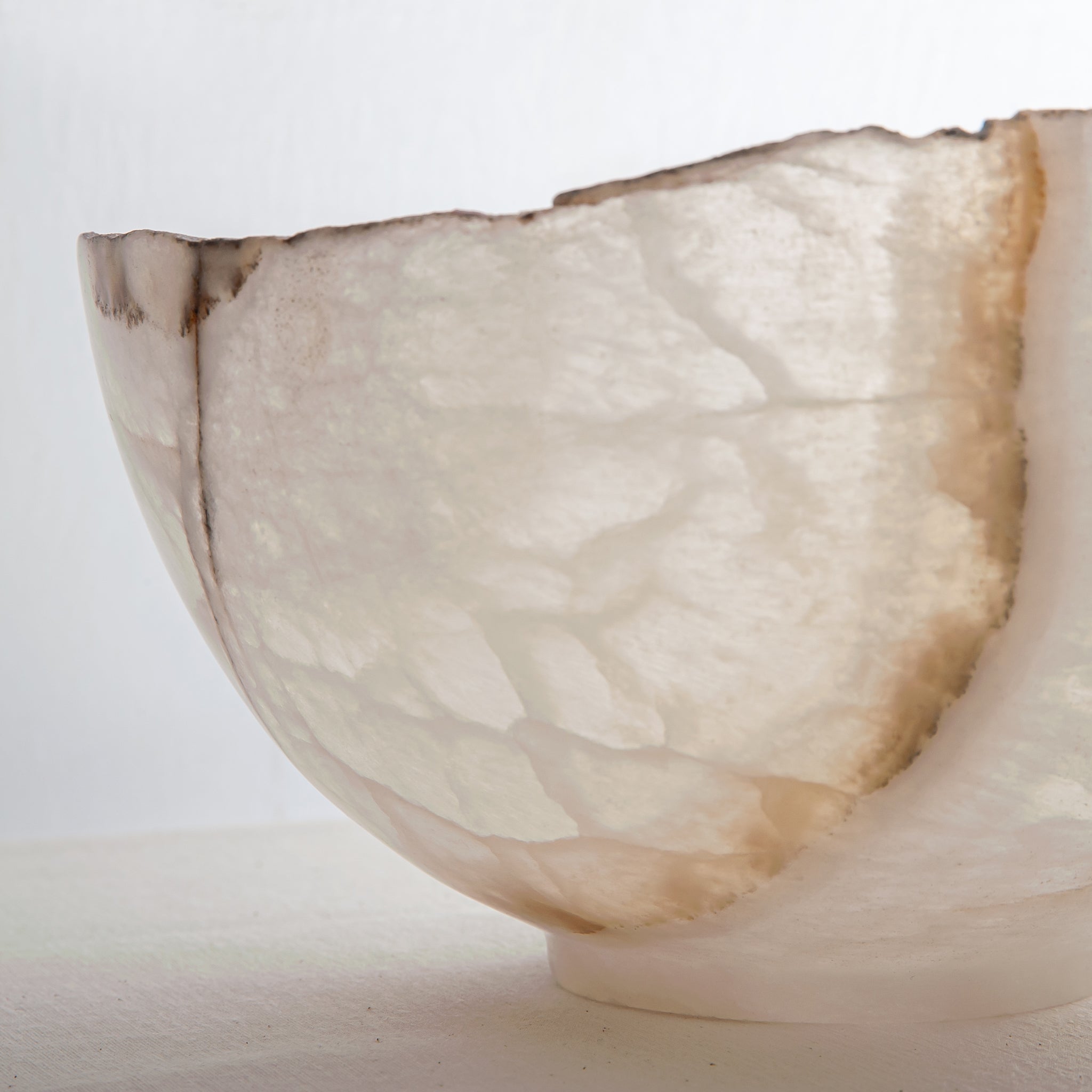 handcrafted onyx bowl with milky translucency and subtle warm veining for luxury decor

