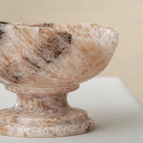 handcrafted onyx bowl with translucent beige tones and natural veining for luxury table decor
