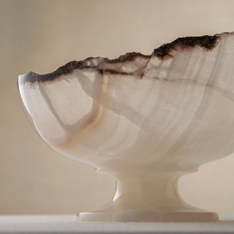 handcrafted onyx bowl ivory translucent stone with dark edge decorative centerpiece
