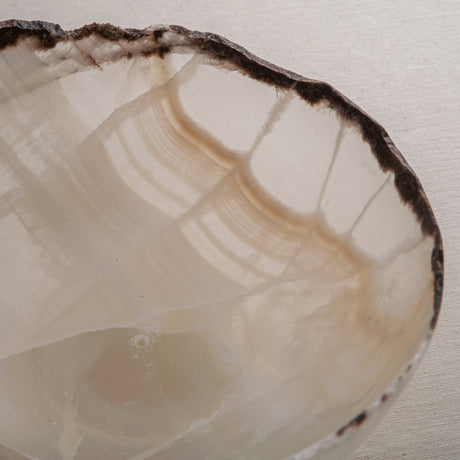 handcrafted onyx bowl ivory translucent stone with dark edge decorative centerpiece
