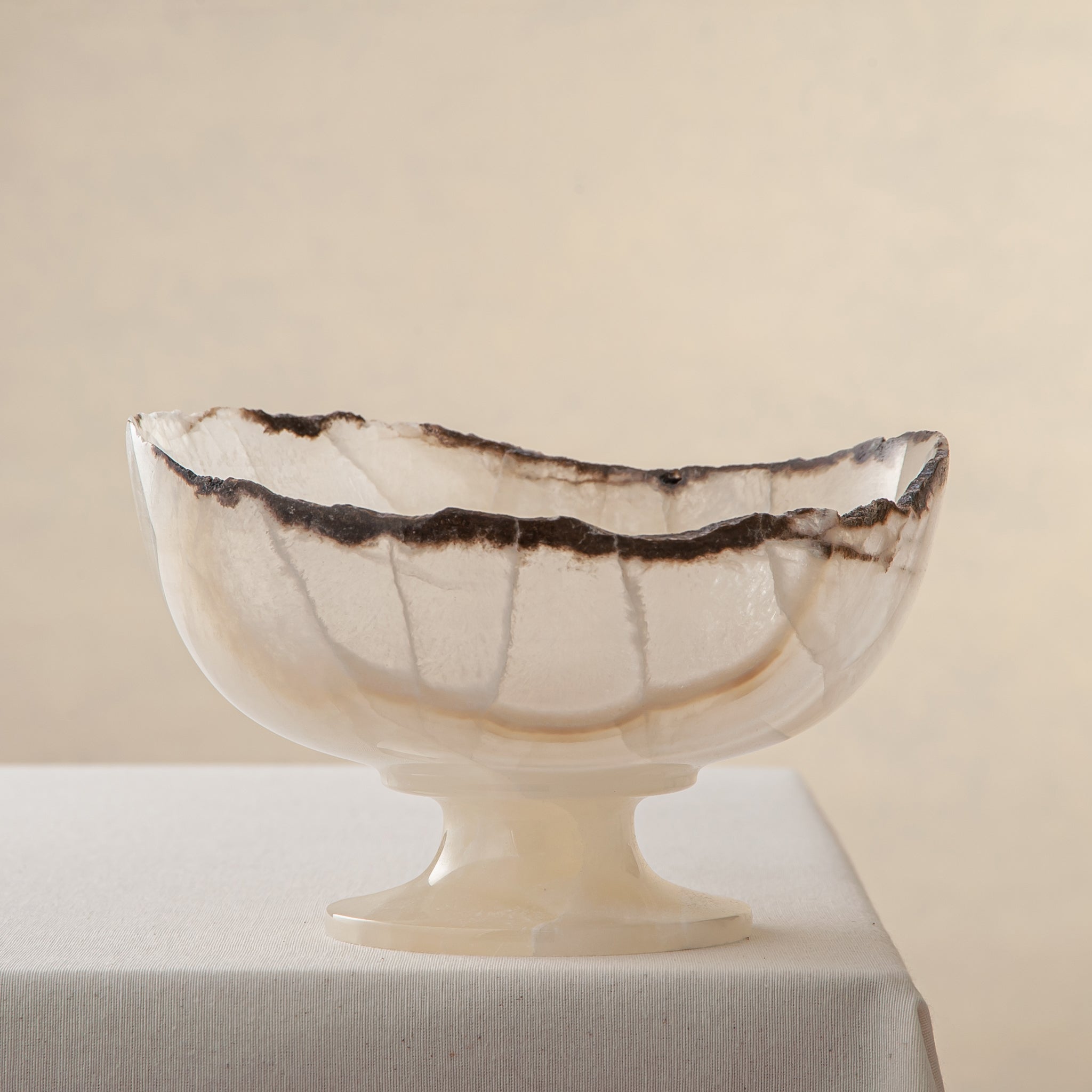handcrafted onyx bowl ivory translucent stone with dark edge decorative centerpiece
