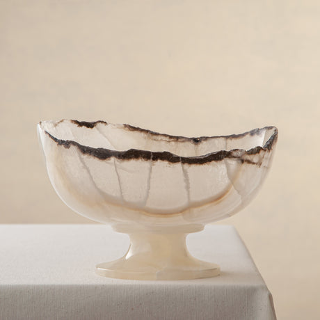 handcrafted onyx bowl ivory translucent stone with dark edge decorative centerpiece
