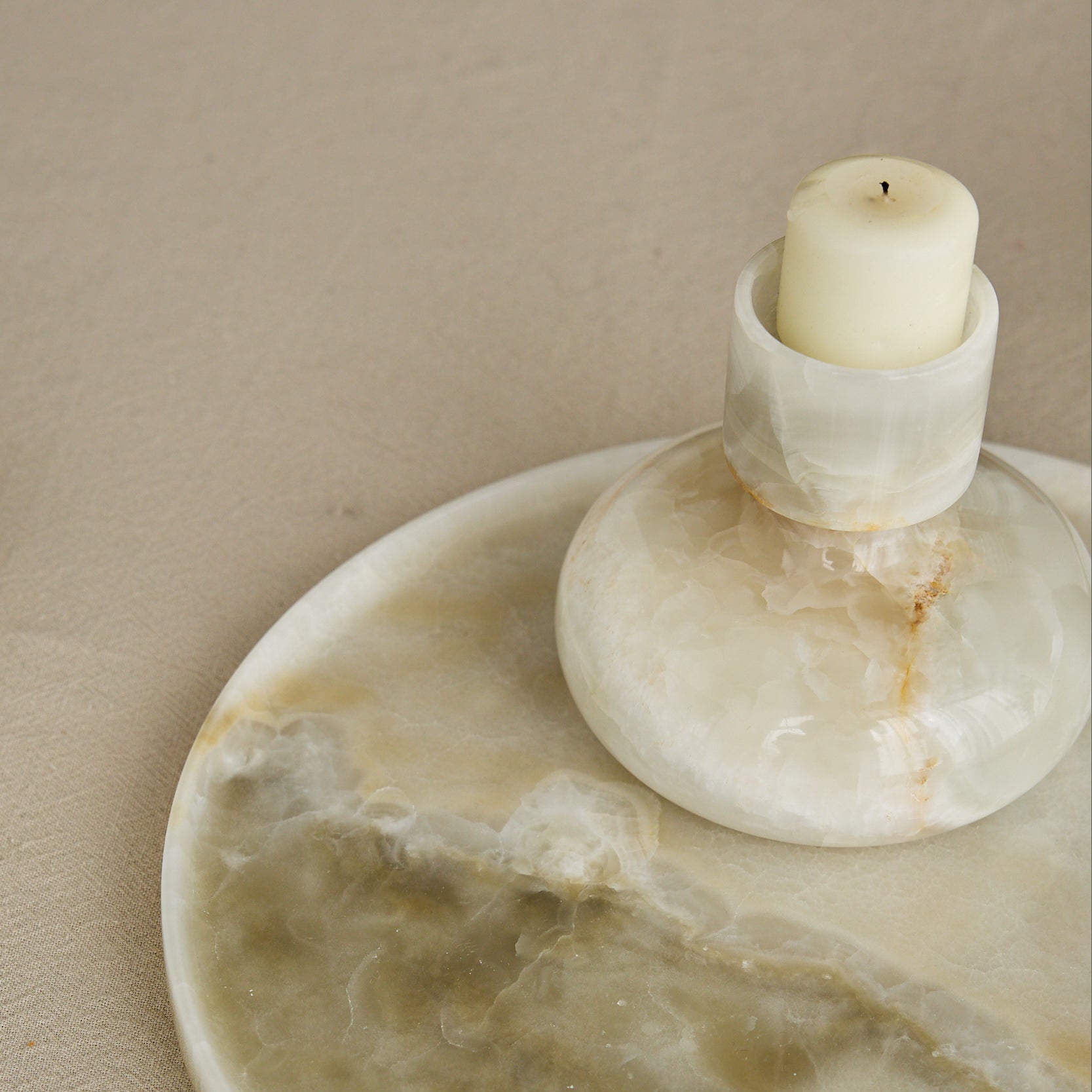 Unique onyx plate with translucent ivory tones and natural flowing veining
