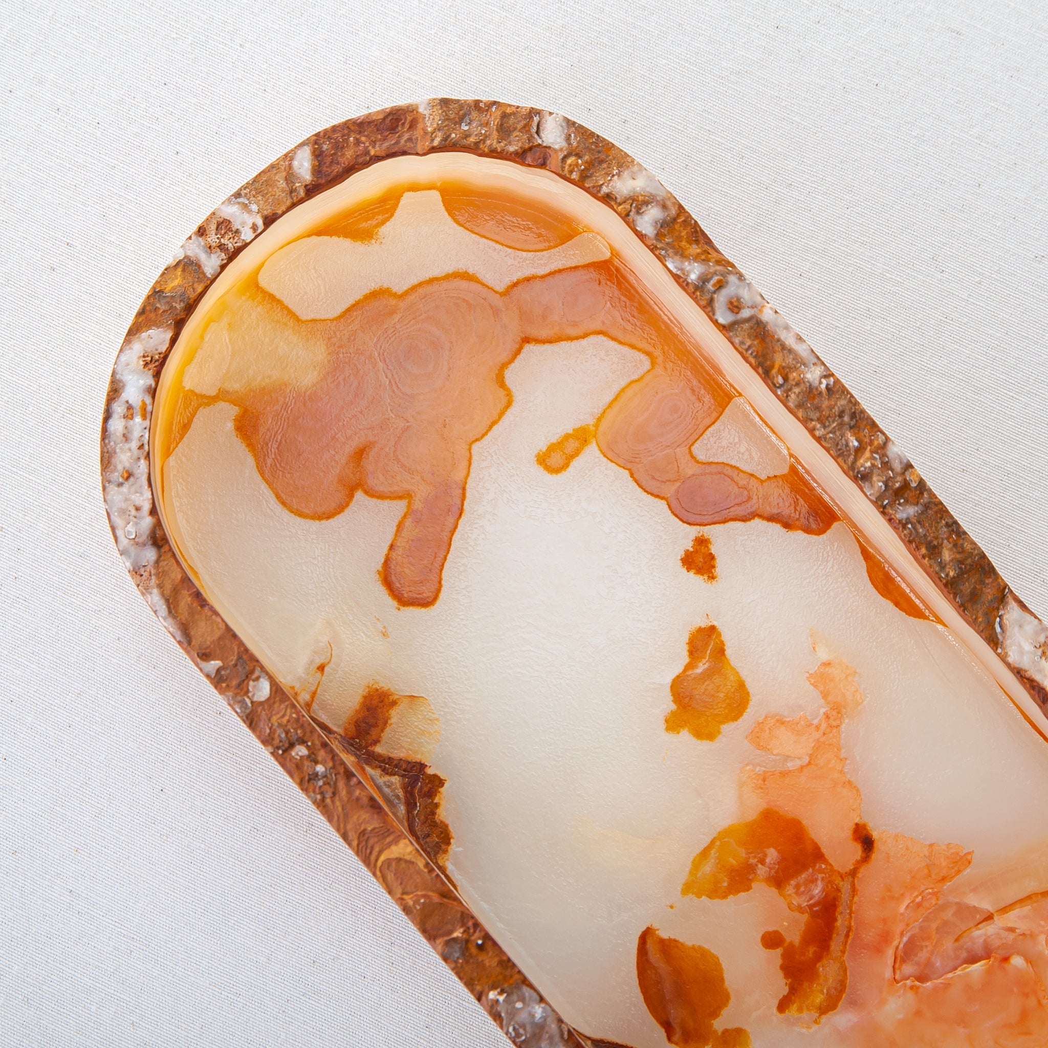 Handcrafted onyx tray with translucent amber veining unique decorative piece
