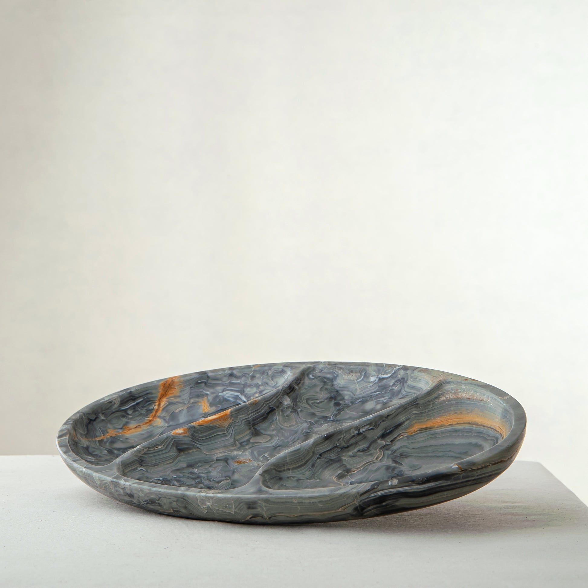 handcrafted onyx tray blue layered stone with amber veining decorative centerpiece
