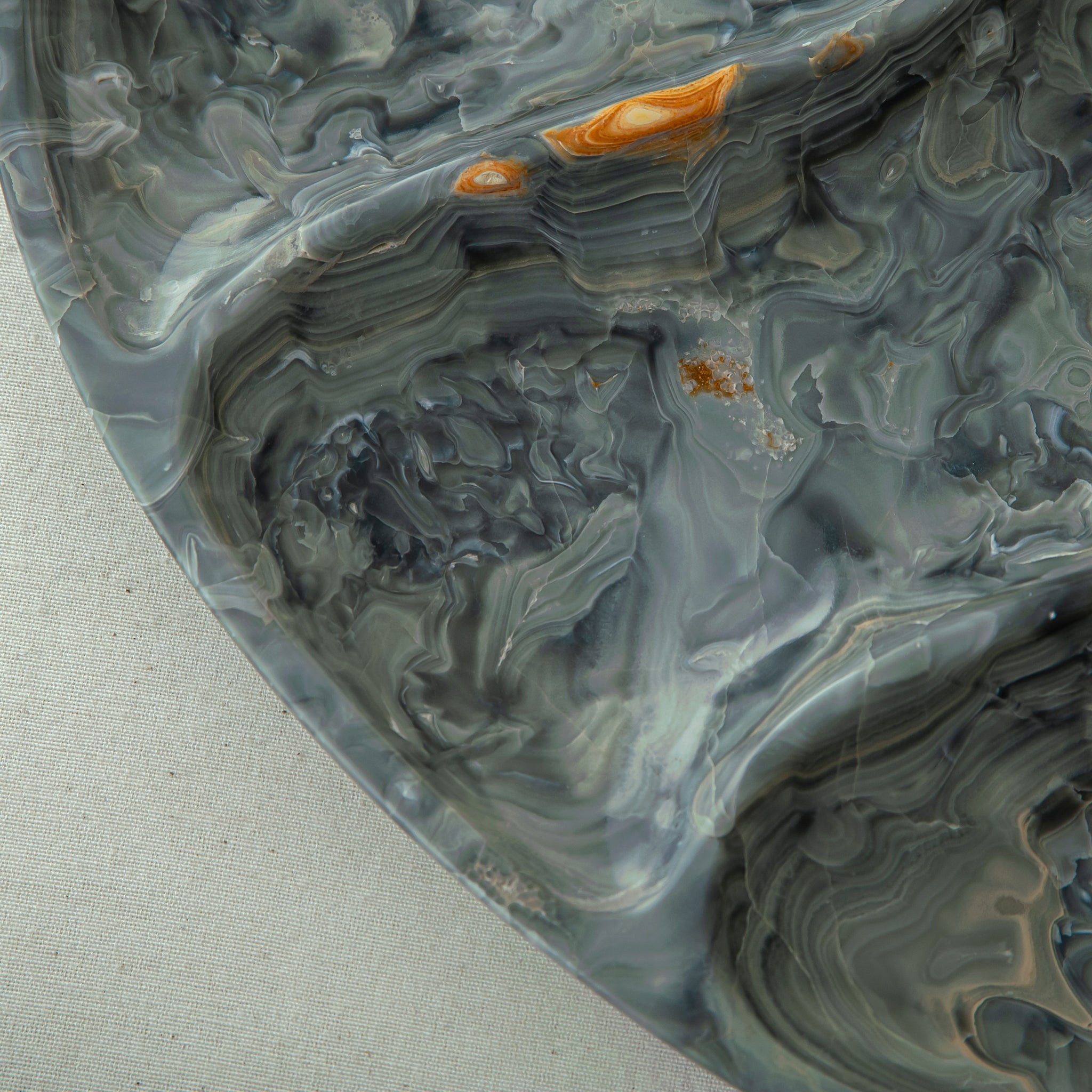 handcrafted onyx tray blue layered stone with amber veining decorative centerpiece
